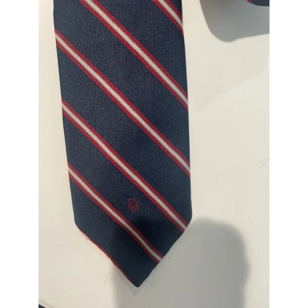Christian Dior Tie Red Blue Striped Logo Pattern